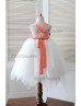 Orange Flowers Ivory Tulle Handkerchief Hem Romantic Flower Girl Dress